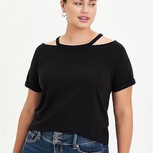 Torrid Classic Fit Triblend Crew Neck Black Shoulder Cutout Tee